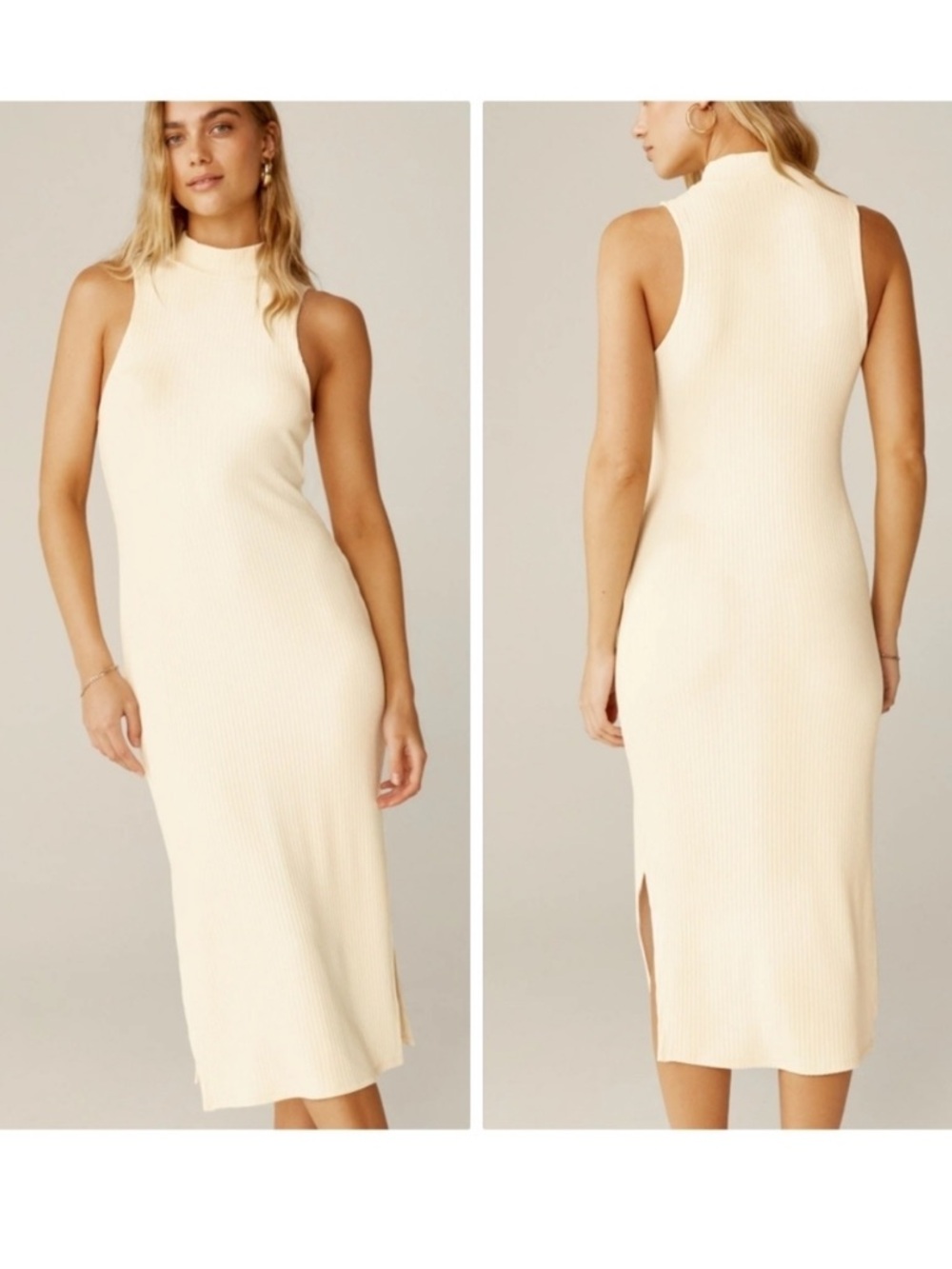 Beyond Yoga Well Traveled Midi Dress Sleeveless Ribbed in Ivory Size Large NWT
